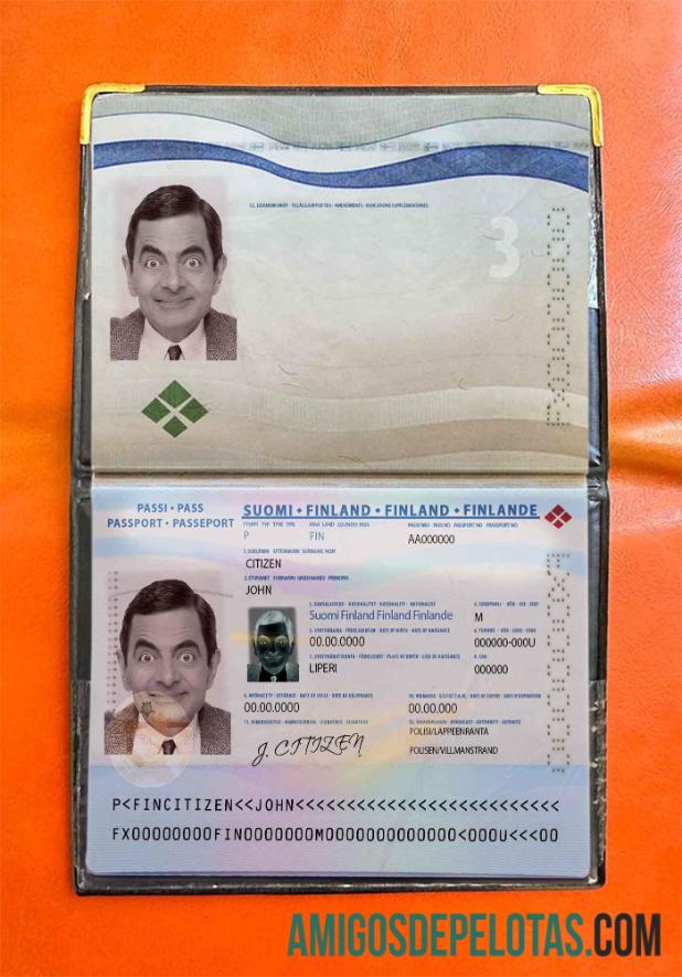 Visual de foto do passaporte da Finlândia modelo